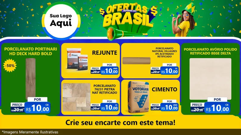 Modelo de TV para TV Horizontal com o tema Ofertas Semana do Brasil para Pisos e revestimentos