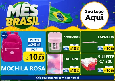 Modelo de Encarte para Encarte A4 Horizontal com o tema Mês do Brasil para Papelaria