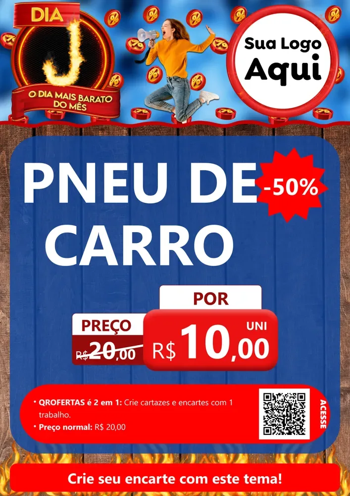 Modelo de Cartaz para Cartaz A4 Vertical com o tema Dia J - O Dia Mais Barato Do Mês para Auto peças