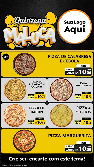Modelo de TV para TV Vertical com o tema Quinzena Maluca para Pizzaria