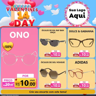 Modelo de Rede Social para Feed Facebook com o tema Valentine's Day para Óticas