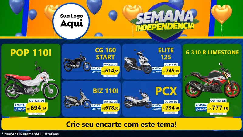 Modelo de TV para TV Horizontal com o tema Semana da Independência para Concessionaria de Motos