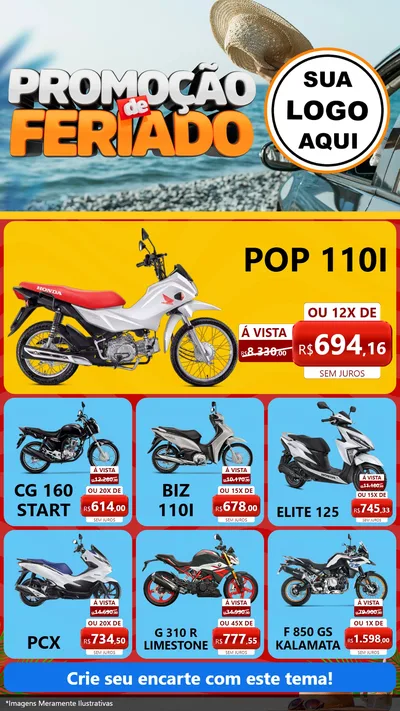 Modelo de Rede Social para Stories com o tema Promoção de Feriado para Concessionaria de Motos