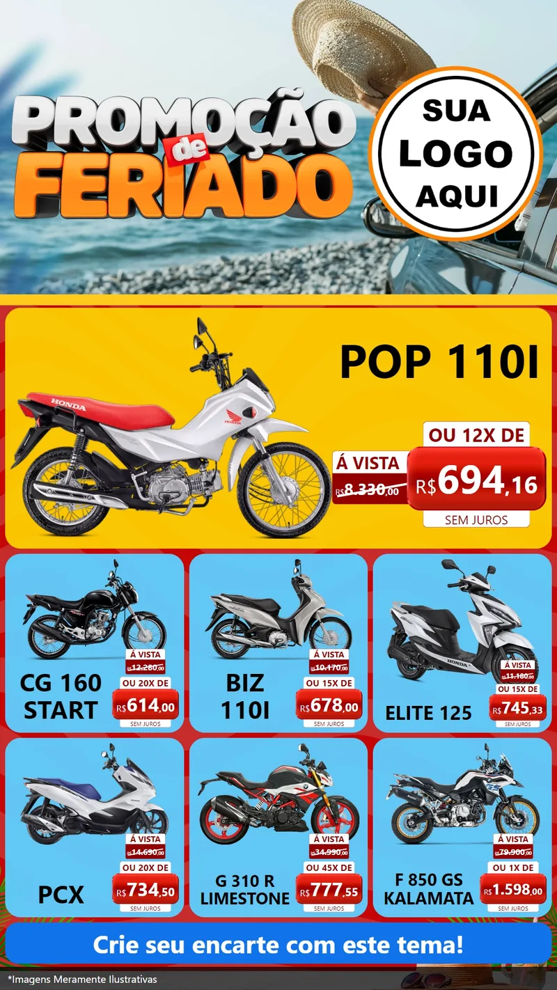 Modelo de Rede Social para Stories com o tema Promoção de Feriado para Concessionaria de Motos