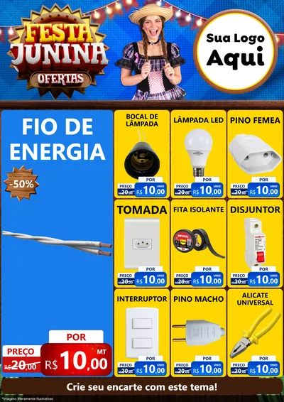 Modelo de Encarte para Encarte A4 Vertical com o tema Festa Junina Ofertas para Materiais Elétricos
