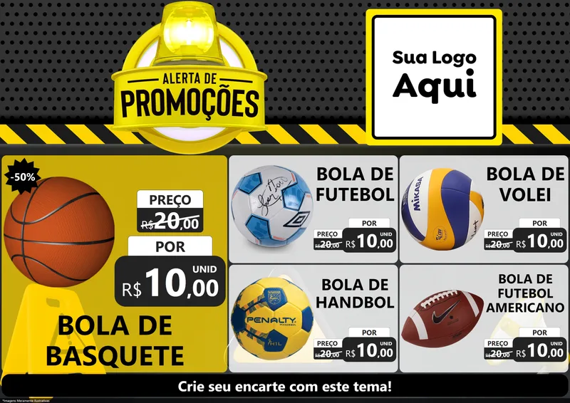 Modelo de Encarte para Encarte A4 Horizontal com o tema Alerta de Promoções para Artigos Esportivos