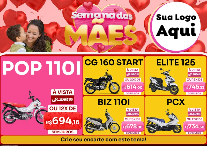 Modelo de Encarte para Encarte A4 Horizontal com o tema Semana Das Mães para Concessionaria de Motos