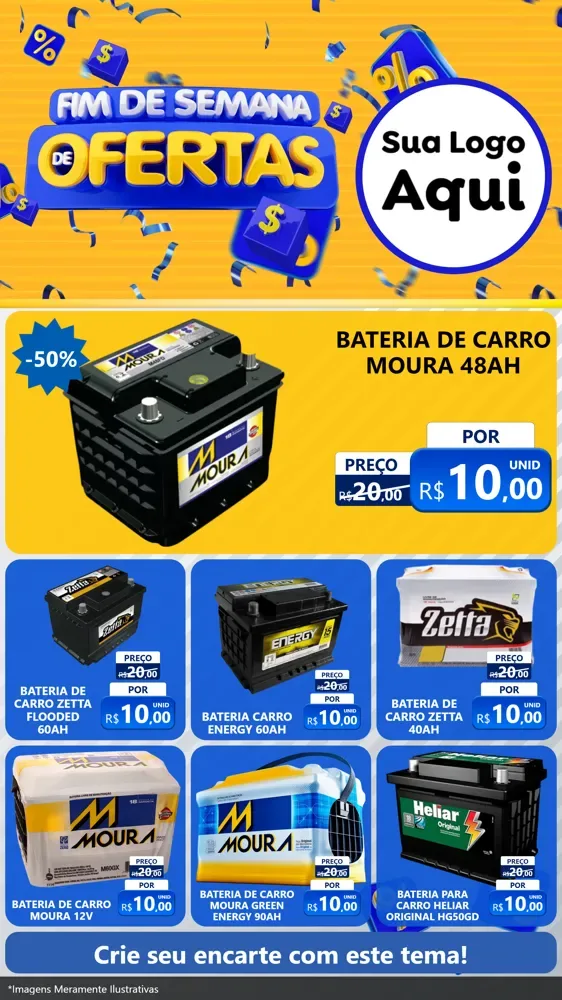 Modelo de Rede Social para Stories com o tema Fim de Semana de Ofertas para Baterias Elétricas