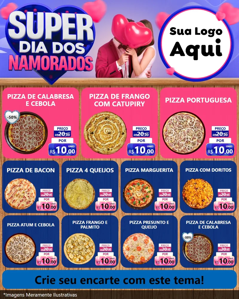 Modelo de Rede Social para Feed Instagram com o tema Super Dia dos Namorados para Pizzaria