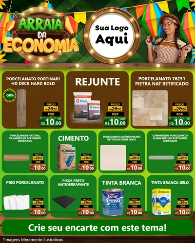 Modelo de Rede Social para Feed Instagram com o tema Arraiá de Economia para Pisos e revestimentos