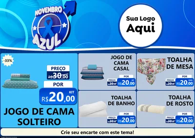 Modelo de Encarte para Encarte A4 Horizontal com o tema Novembro Azul para Cama, Mesa e Banho