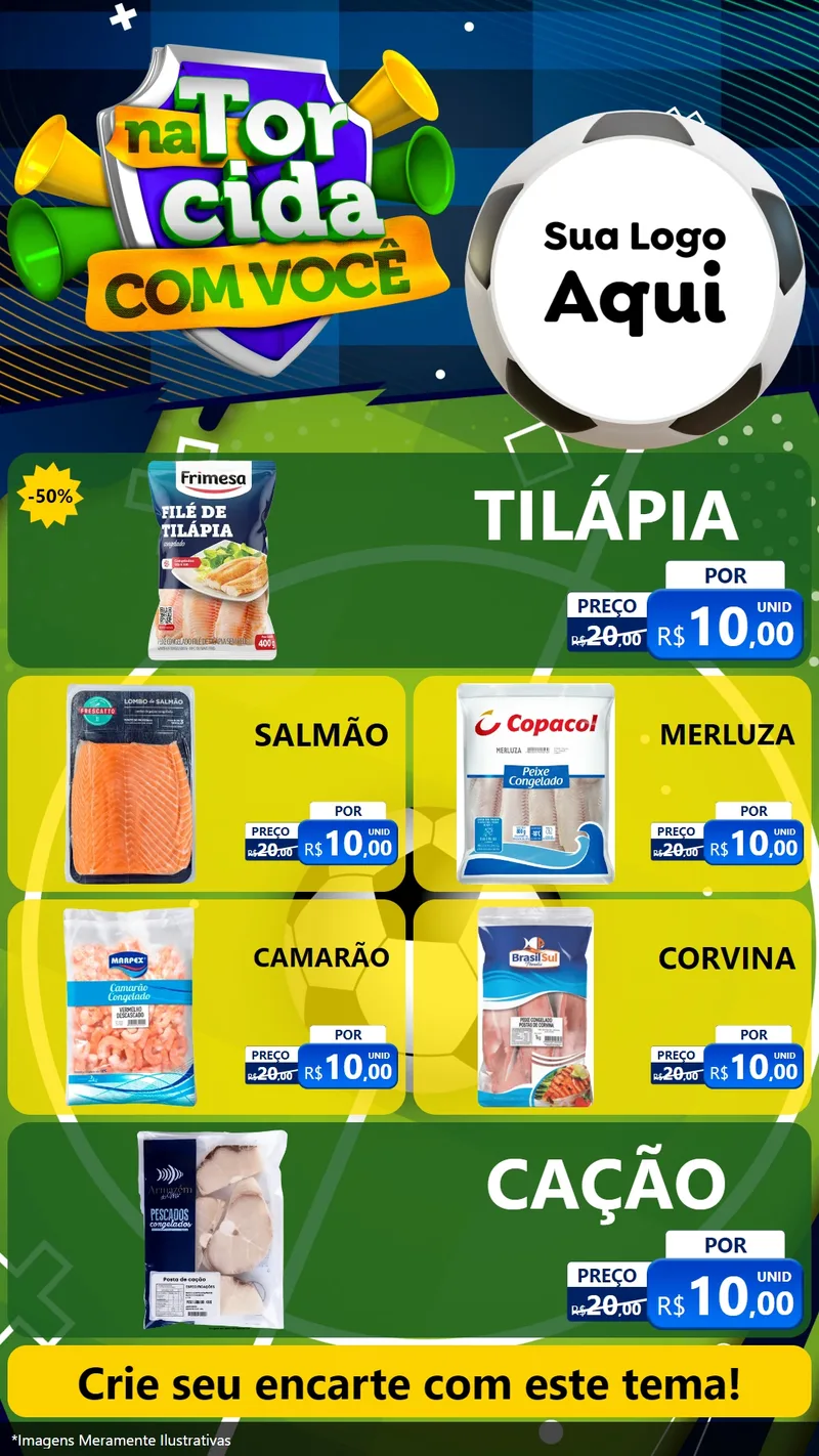 Modelo de TV para TV Vertical com o tema Na Torcida Com Você - Copa para Peixaria