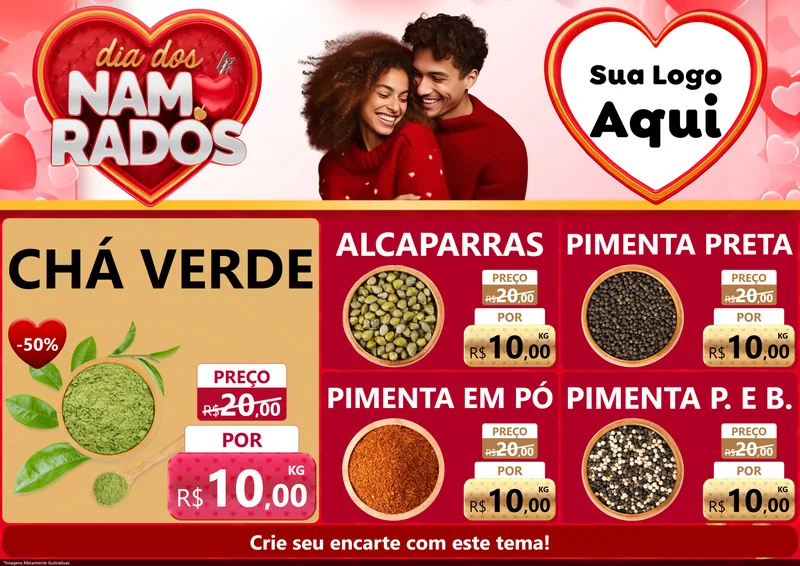 Modelo de Encarte para Encarte A4 Horizontal com o tema Dia dos Namorados para Produtos Naturais