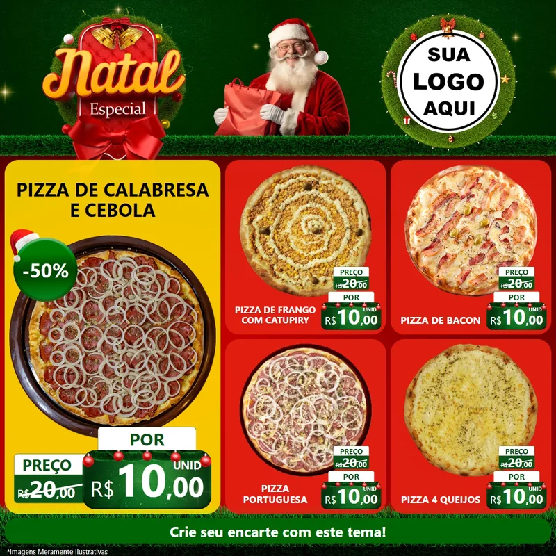 Modelo de Rede Social para Feed Facebook com o tema Natal Especial para Pizzaria
