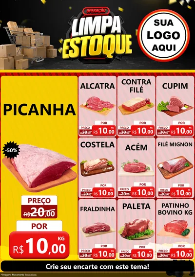 Modelo de Encarte para Encarte A4 Vertical com o tema Operação Limpa Estoque para Açougue