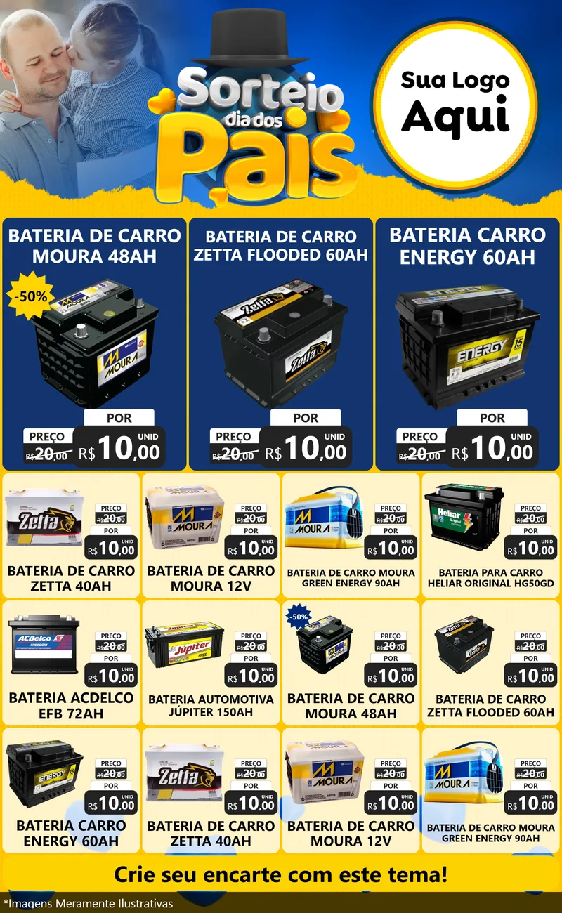 Modelo de Encarte para Encarte Grande com o tema Sorteio Dia Dos Pais para Baterias Elétricas