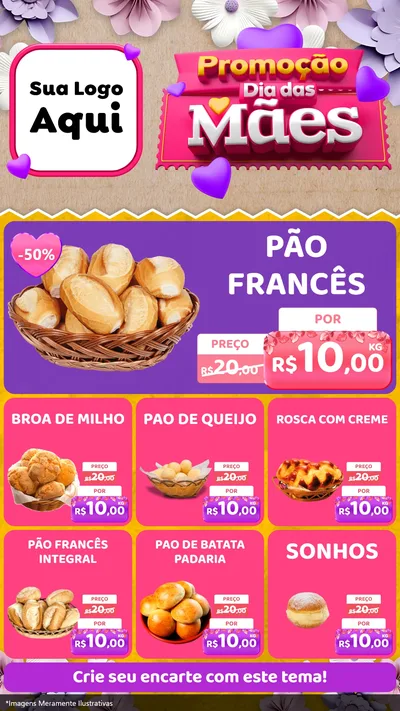 Modelo de Rede Social para Stories com o tema Promoção Dia das Mães para Padaria