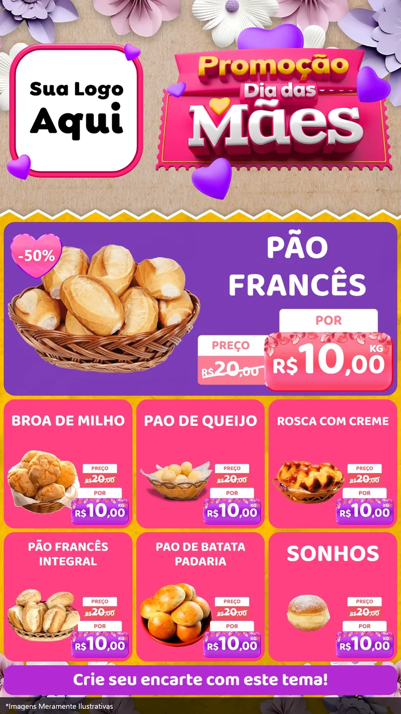 Modelo de Rede Social para Stories com o tema Promoção Dia das Mães para Padaria