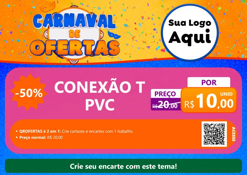 Modelo de Cartaz para Cartaz A4 Horizontal com o tema Carnaval de Ofertas para Tubos e conexões
