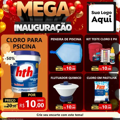 Modelo de Rede Social para Feed Facebook com o tema Mega Inauguração para Produtos para Piscina