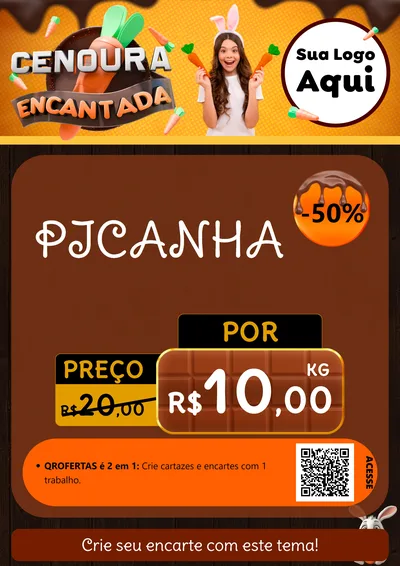 Modelo de Cartaz para Cartaz A4 Vertical com o tema Cenoura Encantada - Páscoa para Açougue