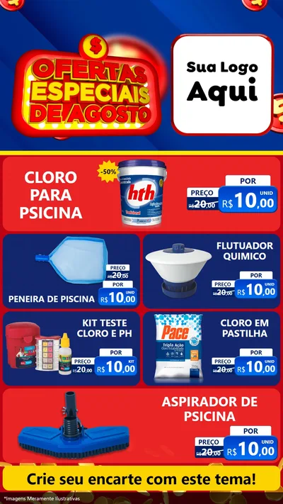 Modelo de TV para TV Vertical com o tema Ofertas Especiais de Agosto para Produtos para Piscina