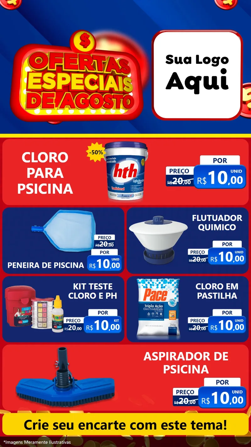 Modelo de TV para TV Vertical com o tema Ofertas Especiais de Agosto para Produtos para Piscina