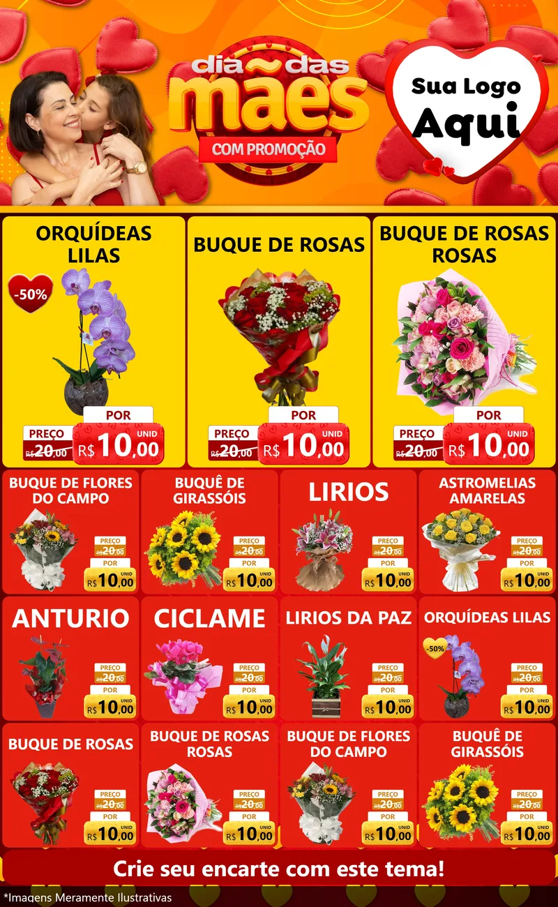 Modelo de Encarte para Encarte Grande com o tema Dia das Mães com Promoção para Floricultura e jardim