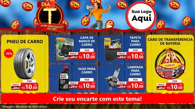 Modelo de TV para TV Horizontal com o tema Dia T - O Dia Mais Barato Do Mês para Auto peças