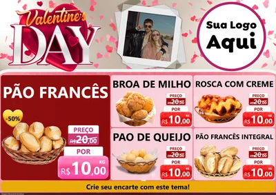 Modelo de Encarte para Encarte A4 Horizontal com o tema Valentine's Day para Padaria