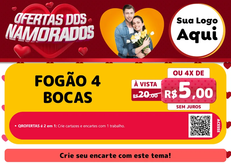 Modelo de Cartaz para Cartaz A4 Horizontal com o tema Ofertas Dos Namorados para Móveis e Eletro