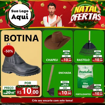 Modelo de Rede Social para Feed Facebook com o tema Natal de Ofertas para Agropecuária