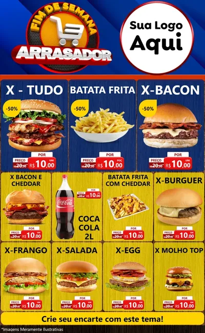 Modelo de Encarte para Encarte Grande com o tema Fim De Semana Arrasador para Hamburgueria