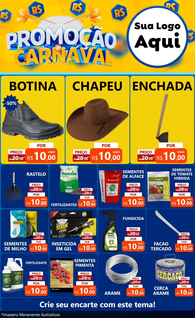 Modelo de Encarte para Encarte Grande com o tema Promoção de Carnaval para Agropecuária