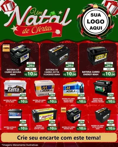 Modelo de Rede Social para Feed Instagram com o tema Um Natal de Ofertas para Baterias Elétricas