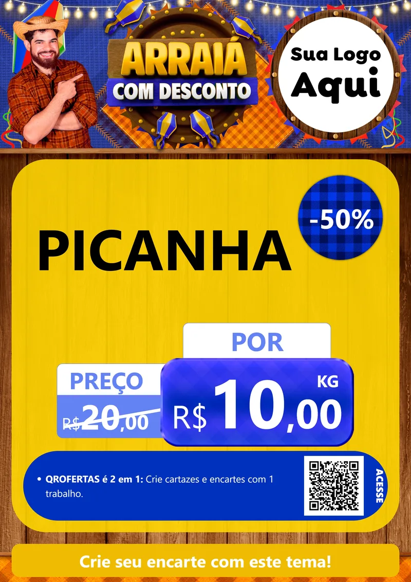Modelo de Cartaz para Cartaz A4 Vertical com o tema Arraiá Com Desconto para Açougue