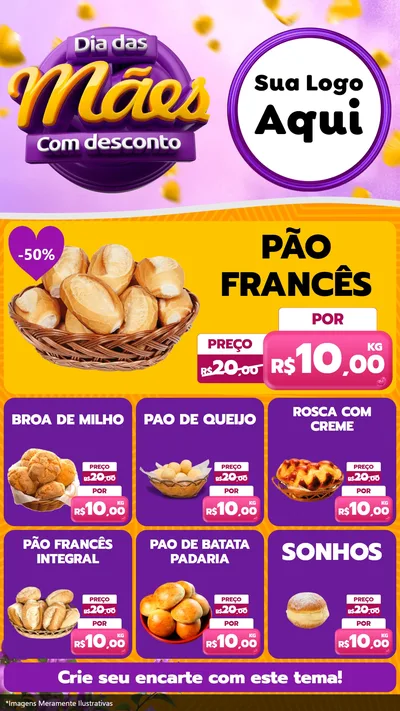 Modelo de Rede Social para Stories com o tema Dia das Mães com Desconto para Padaria