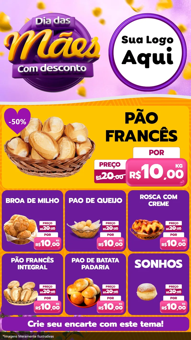 Modelo de Rede Social para Stories com o tema Dia das Mães com Desconto para Padaria