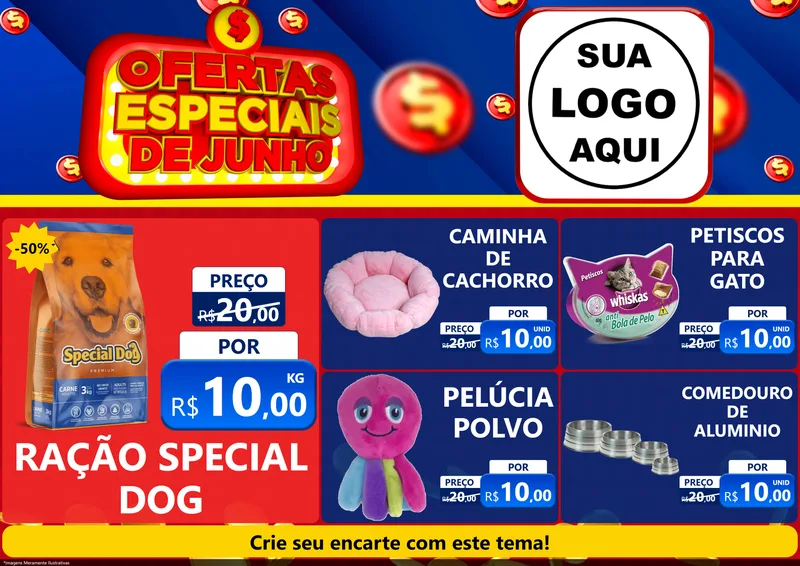 Modelo de Encarte para Encarte A4 Horizontal com o tema Ofertas Especiais de Junho para Pet Shop