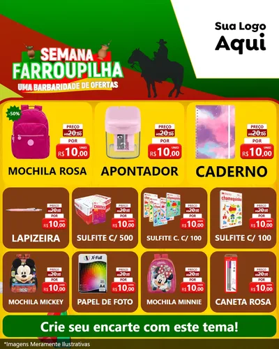 Modelo de Rede Social para Feed Instagram com o tema Semana Farroupilha - Uma Barbaridade de Ofertas para Papelaria