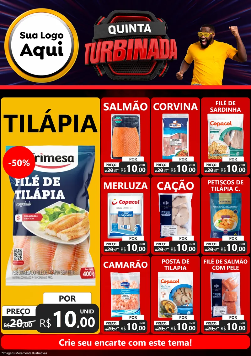 Modelo de Encarte para Encarte A4 Vertical com o tema Quinta Turbinada para Peixaria