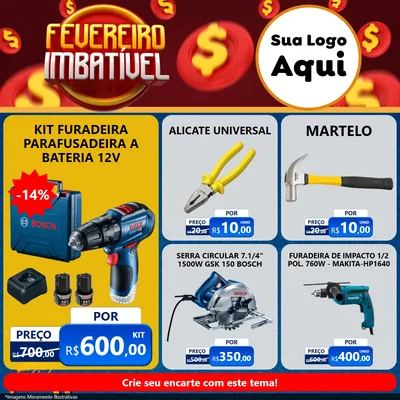 Modelo de Rede Social para Feed Facebook com o tema Fevereiro Imbatível para Maquinas e Ferramentas