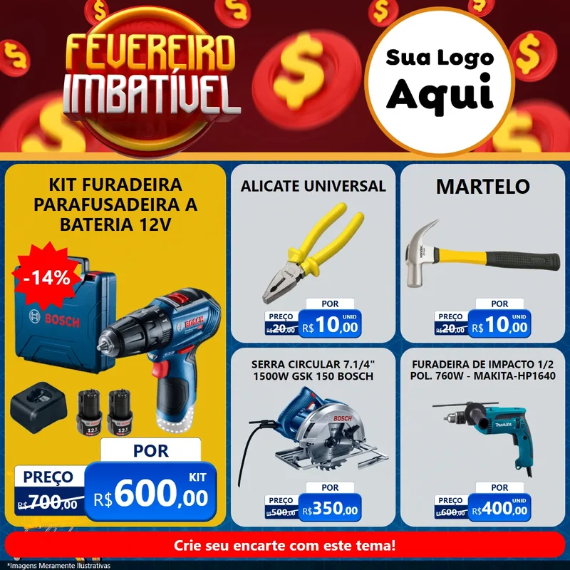 Modelo de Rede Social para Feed Facebook com o tema Fevereiro Imbatível para Maquinas e Ferramentas