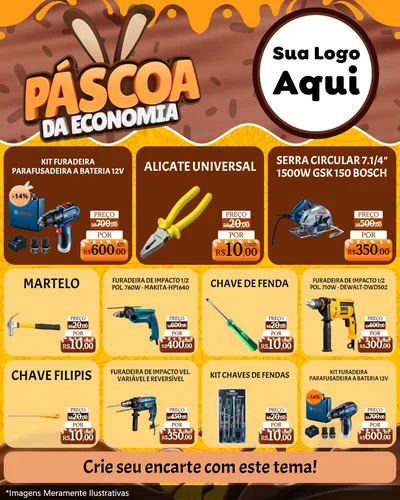 Modelo de Rede Social para Feed Instagram com o tema Páscoa da Economia para Maquinas e Ferramentas
