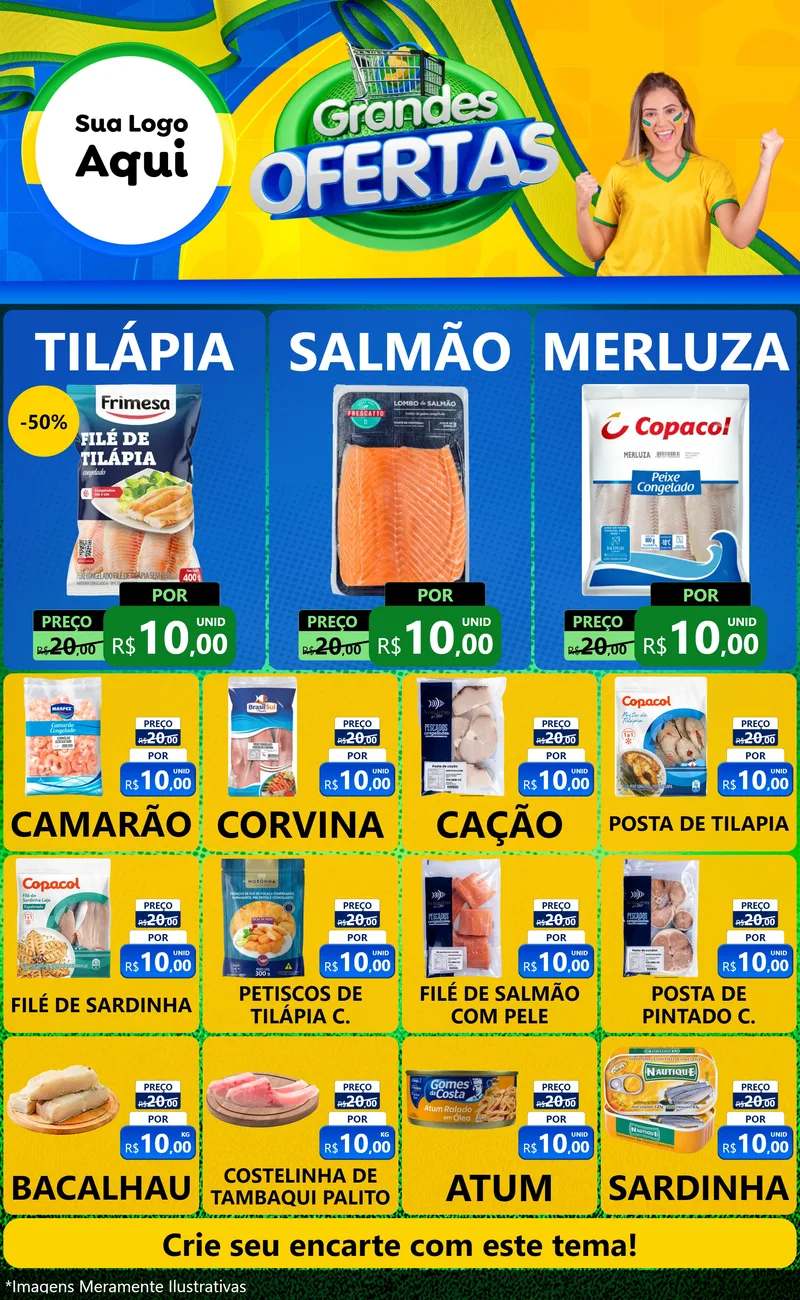 Modelo de Encarte para Encarte Grande com o tema Grandes Ofertas para Peixaria