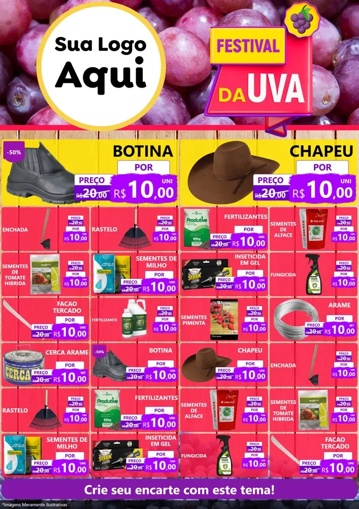 Modelo de Encarte para Encarte A4 Vertical com o tema Festival da Uva para Agropecuária