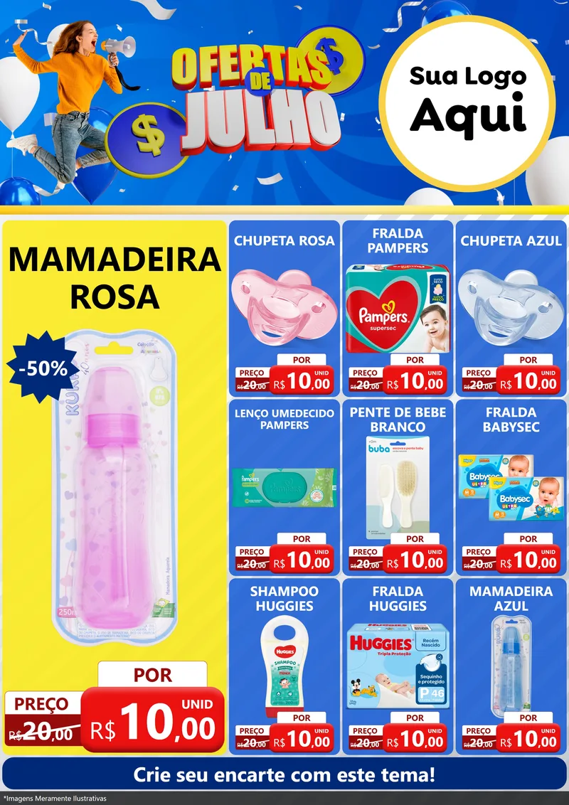 Modelo de Encarte para Encarte A4 Vertical com o tema Ofertas de Julho para Bebês