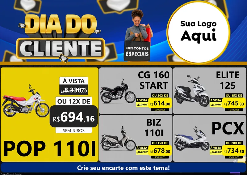 Modelo de Encarte para Encarte A4 Horizontal com o tema Dia Do Cliente para Concessionaria de Motos