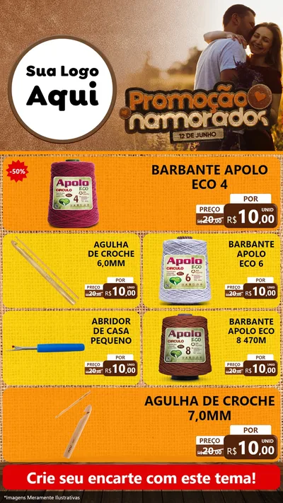 Modelo de TV para TV Vertical com o tema Promoção Namorados para Armarinho e Aviamentos