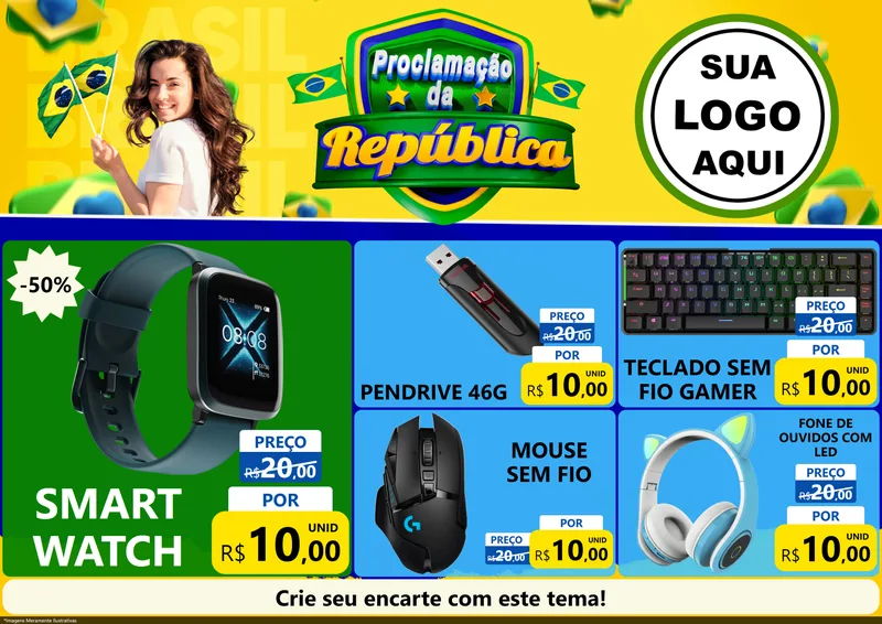Modelo de Encarte para Encarte A4 Horizontal com o tema Proclamação da República para Informática
